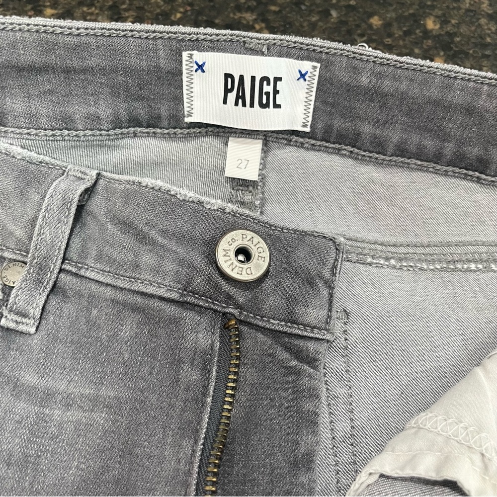 PAIGE Charcoal Grey Verdugo Ankle Cropped Distressed Skinny Women's Denim Jeans - Picture 7 of 15